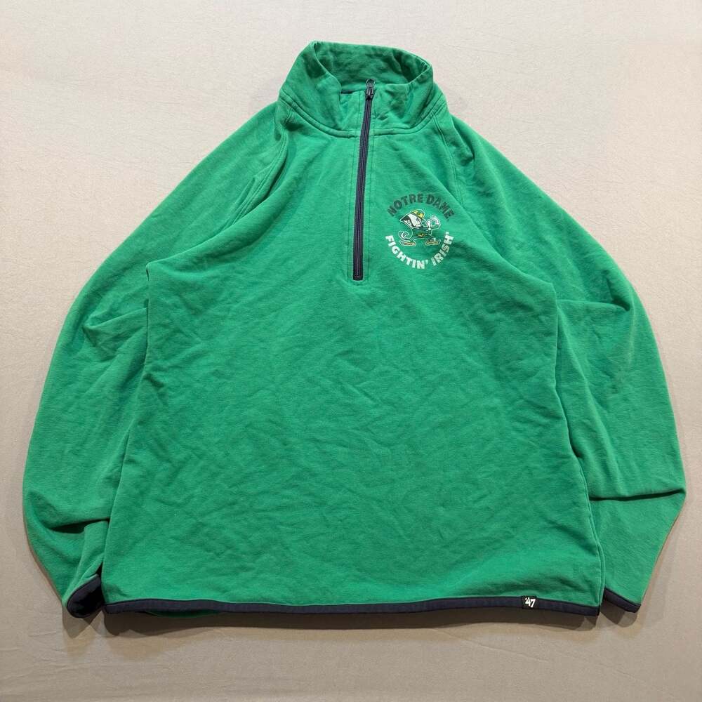 47 Brand Notre Dame Fighting Irish 1/4 Zip Pullover Sweatshirt Green Men's Large